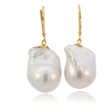 14K Yellow Gold Baroque Freshwater Pearl Drop Earrings – Unique Artisan Design