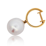 18K Yellow Gold 11mm Cultured Freshwater Pearl Dangle Earrings with Diamond Accents – Elegant Drop Earrings