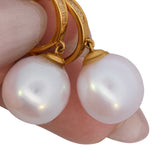 18K Yellow Gold 11mm Cultured Freshwater Pearl Dangle Earrings with Diamond Accents – Elegant Drop Earrings
