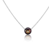 14KT White Gold Black Pearl Necklace with Diamond Accent – 0.04 CT Round Cut, Elegant Pendant Jewelry