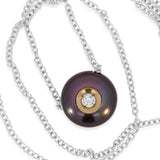 14KT White Gold Black Pearl Necklace with Diamond Accent – 0.04 CT Round Cut, Elegant Pendant Jewelry