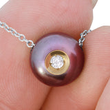 14KT White Gold Black Pearl Necklace with Diamond Accent – 0.04 CT Round Cut, Elegant Pendant Jewelry