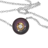 14KT White Gold Black Pearl Necklace with Diamond Accent – 0.04 CT Round Cut, Elegant Pendant Jewelry