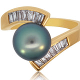 14K Yellow Gold Tahitian Pearl & Diamond Ring