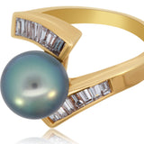 14K Yellow Gold Tahitian Pearl & Diamond Ring