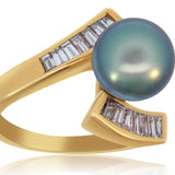 14K Yellow Gold Tahitian Pearl & Diamond Ring