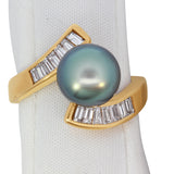14K Yellow Gold Tahitian Pearl & Diamond Ring