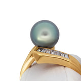 14K Yellow Gold Tahitian Pearl & Diamond Ring