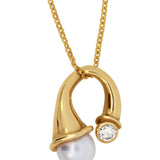 14K Yellow Gold Modern Pearl & Diamond Pendant Necklace – .10 CTW