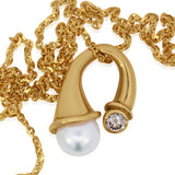 14K Yellow Gold Modern Pearl & Diamond Pendant Necklace – .10 CTW