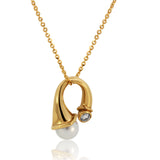 14K Yellow Gold Modern Pearl & Diamond Pendant Necklace – .10 CTW