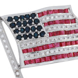 White Gold American Flag Brooch with Sapphire, Ruby & Diamond | Patriotic Fine Jewelry Pin