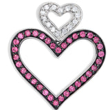 14K White Gold Double Heart Pendant with Ruby & Diamonds