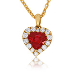 Ruby Heart Pendant with Diamonds & 14kt Chain
