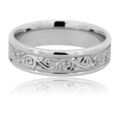 Hand-Carved Men’s Wedding Band 14K White Gold