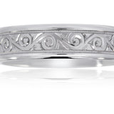 Hand-Carved Men’s Wedding Band 14K White Gold