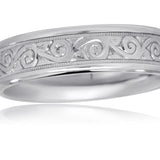 Hand-Carved Men’s Wedding Band 14K White Gold
