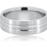 Men’s Platinum Wedding Band Ring – 7mm Brushed & Polished Grooved Design | Size 10.5 | Luxury Fine Jewelry