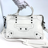 BALENCIAGA  Veau Soyeux Perforated Blackout Hardware S City White Motocross Perforated Bag