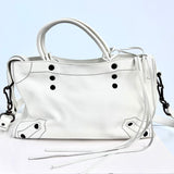 BALENCIAGA  Veau Soyeux Perforated Blackout Hardware S City White Motocross Perforated Bag