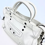 BALENCIAGA  Veau Soyeux Perforated Blackout Hardware S City White Motocross Perforated Bag