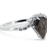 Salt and Pepper Diamond Ring Pentagonal Center Accent Diamonds 14KT White Gold – Unique Geometric Engagement Ring