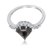 Salt and Pepper Diamond Ring Pentagonal Center Accent Diamonds 14KT White Gold – Unique Geometric Engagement Ring