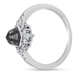 Shield-Shaped Salt & Pepper Diamond Ring 14KT White Gold | Accent Diamonds | Unique Engagement Ring