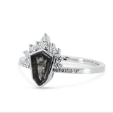 Shield-Shaped Salt & Pepper Diamond Ring 14KT White Gold | Accent Diamonds | Unique Engagement Ring