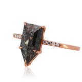 Elongated Pentagonal Salt and Pepper Diamond Ring 14KT Rose Gold –  Unique Geometric Ethereal Engagement Ring