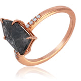 Elongated Pentagonal Salt and Pepper Diamond Ring 14KT Rose Gold –  Unique Geometric Ethereal Engagement Ring