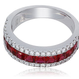 Ruby and Diamond Band Ring 18K White Gold with Diamond Accents, Size 6.7