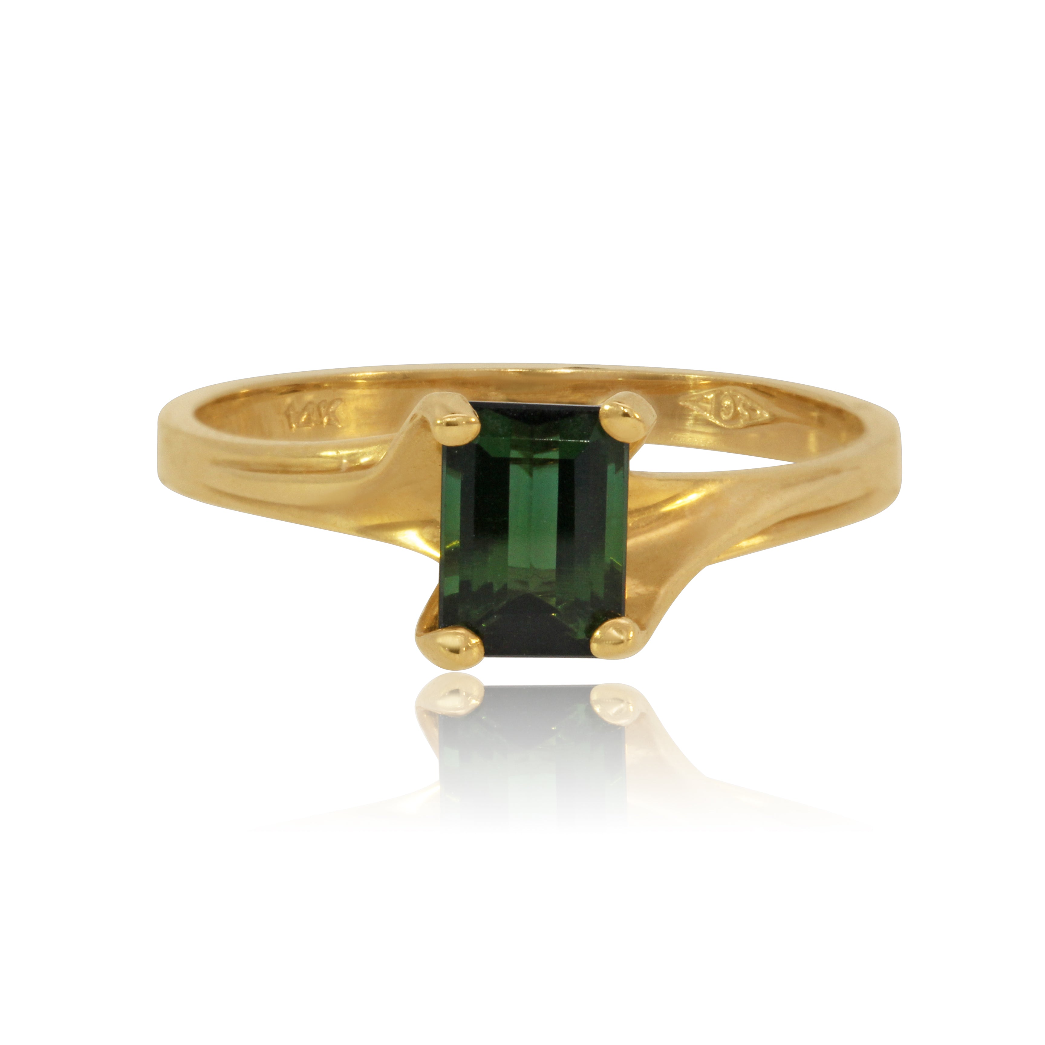 Decoage 14KT Yellow Gold Emerald-Cut Green Tourmaline Ring