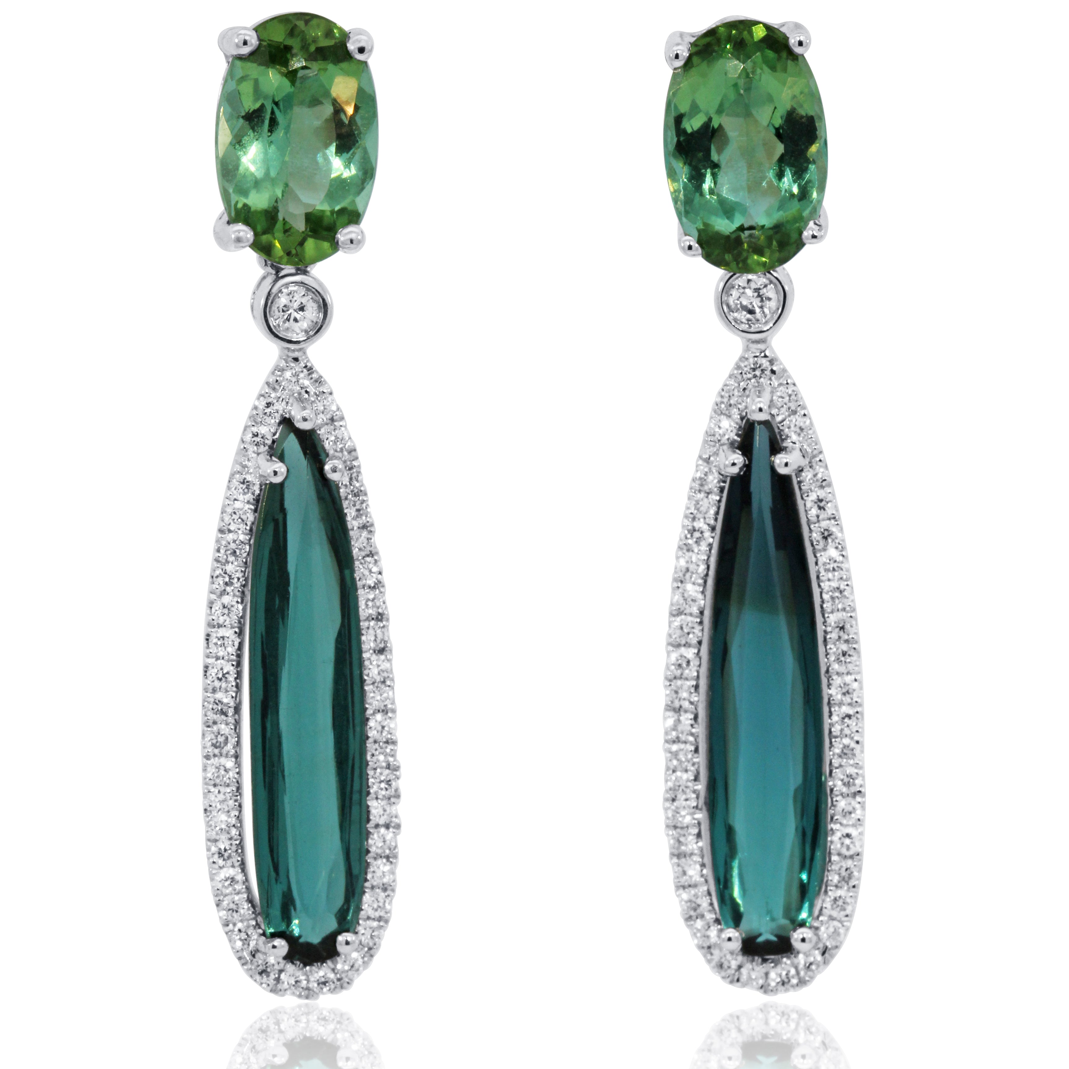 Decoage 14KT White Gold Green Tourmaline and Diamond Drop Earrings