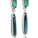 14K White Gold Green Tourmaline and Diamond Drop Earrings | Tourmaline & Diamond Dangle Earrings