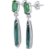 14K White Gold Green Tourmaline and Diamond Drop Earrings | Tourmaline & Diamond Dangle Earrings