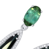 14K White Gold Green Tourmaline and Diamond Drop Earrings | Tourmaline & Diamond Dangle Earrings