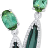 14K White Gold Green Tourmaline and Diamond Drop Earrings | Tourmaline & Diamond Dangle Earrings