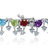 14K White Gold Rainbow Multi Gemstone Heart Necklace with Diamonds – Peridot, Blue Topaz, Citrine, Garnet & Amethyst Necklace 16.5 Inch