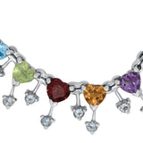 14K White Gold Rainbow Multi Gemstone Heart Necklace with Diamonds – Peridot, Blue Topaz, Citrine, Garnet & Amethyst Necklace 16.5 Inch