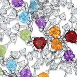 14K White Gold Rainbow Multi Gemstone Heart Necklace with Diamonds – Peridot, Blue Topaz, Citrine, Garnet & Amethyst Necklace 16.5 Inch