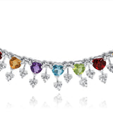 14K White Gold Rainbow Multi Gemstone Heart Necklace with Diamonds – Peridot, Blue Topaz, Citrine, Garnet & Amethyst Necklace 16.5 Inch