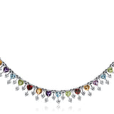 14K White Gold Rainbow Multi Gemstone Heart Necklace with Diamonds – Peridot, Blue Topaz, Citrine, Garnet & Amethyst Necklace 16.5 Inch