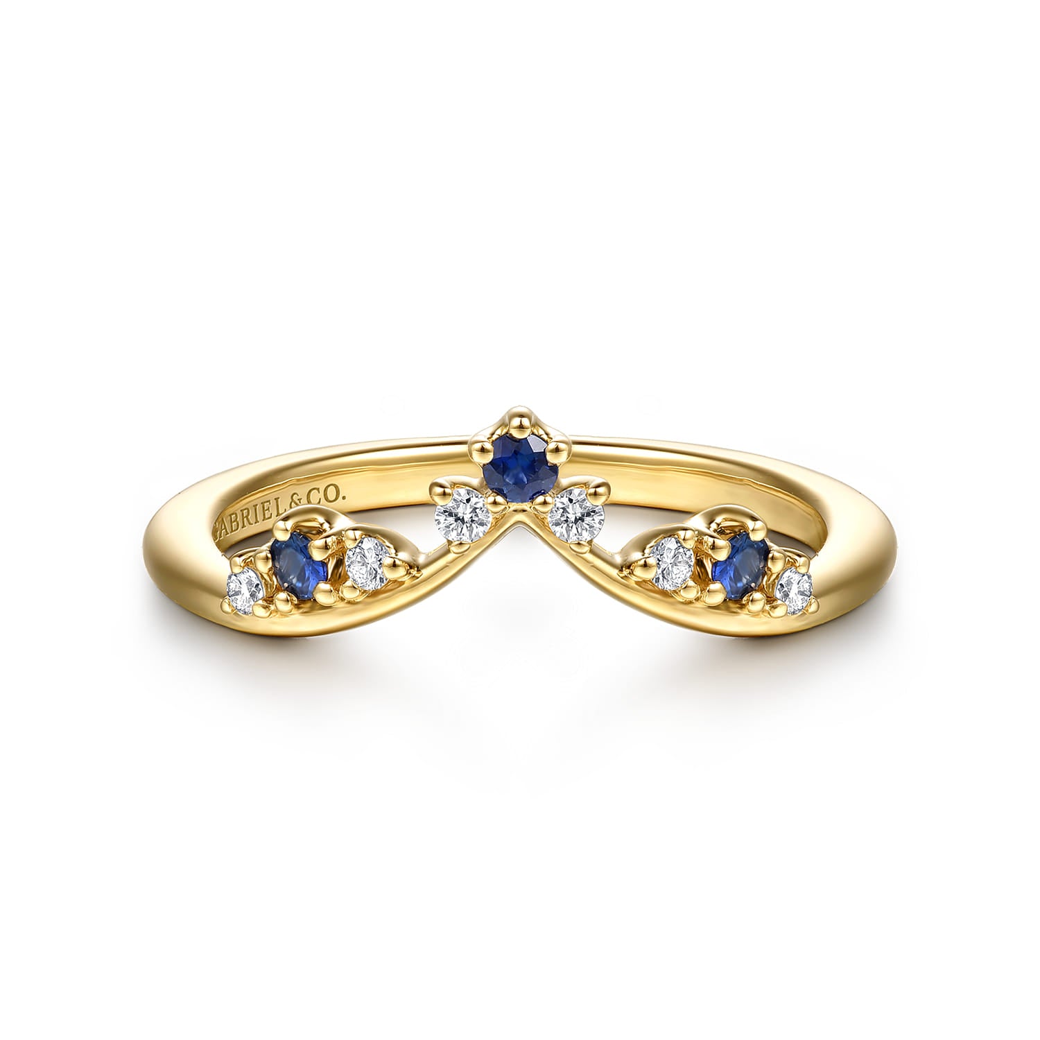 Gabriel & Co. Janay 14K Yellow Gold Curved Sapphire and Diamond Anniversary Band