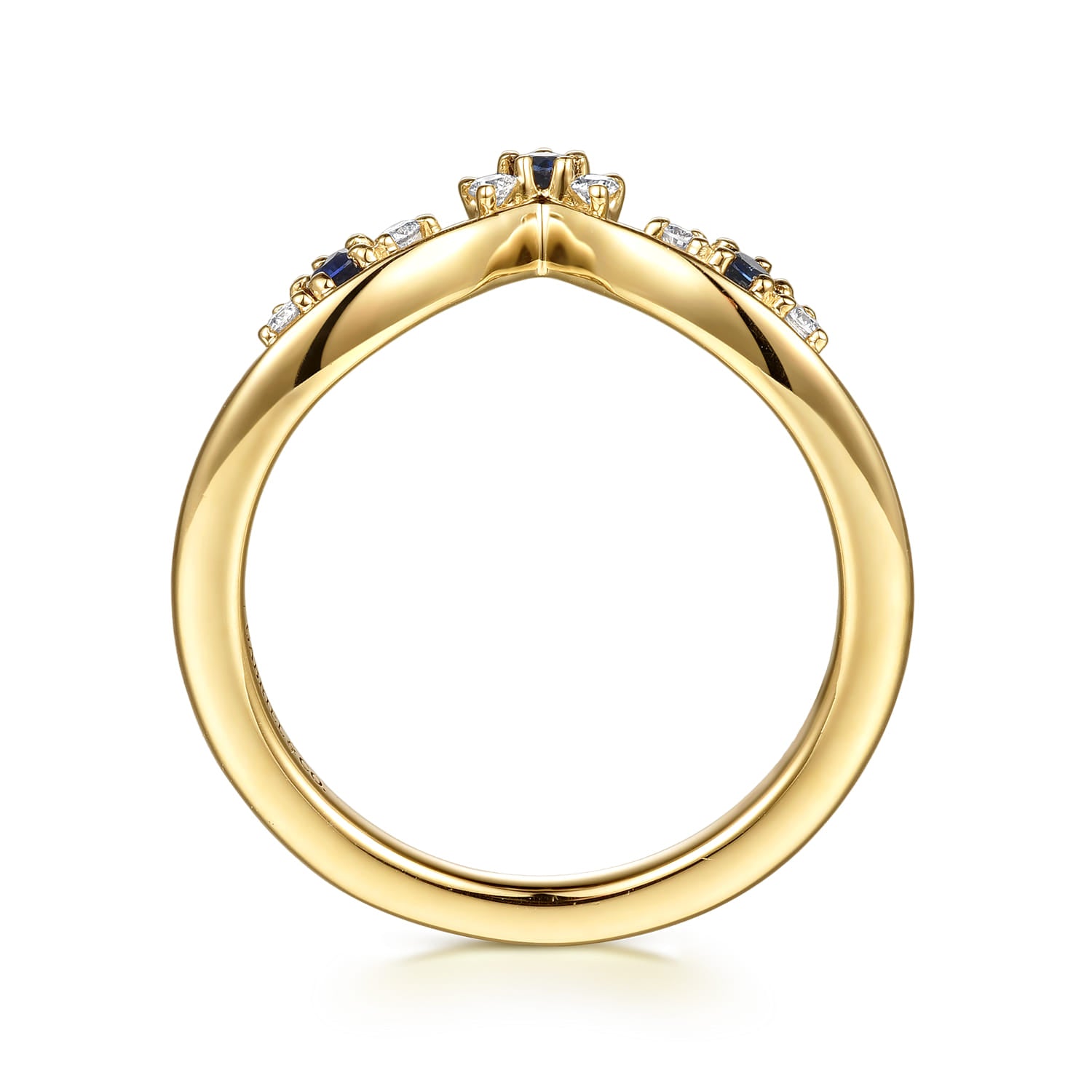 Gabriel & Co. Janay 14K Yellow Gold Curved Sapphire and Diamond Anniversary Band - view 2