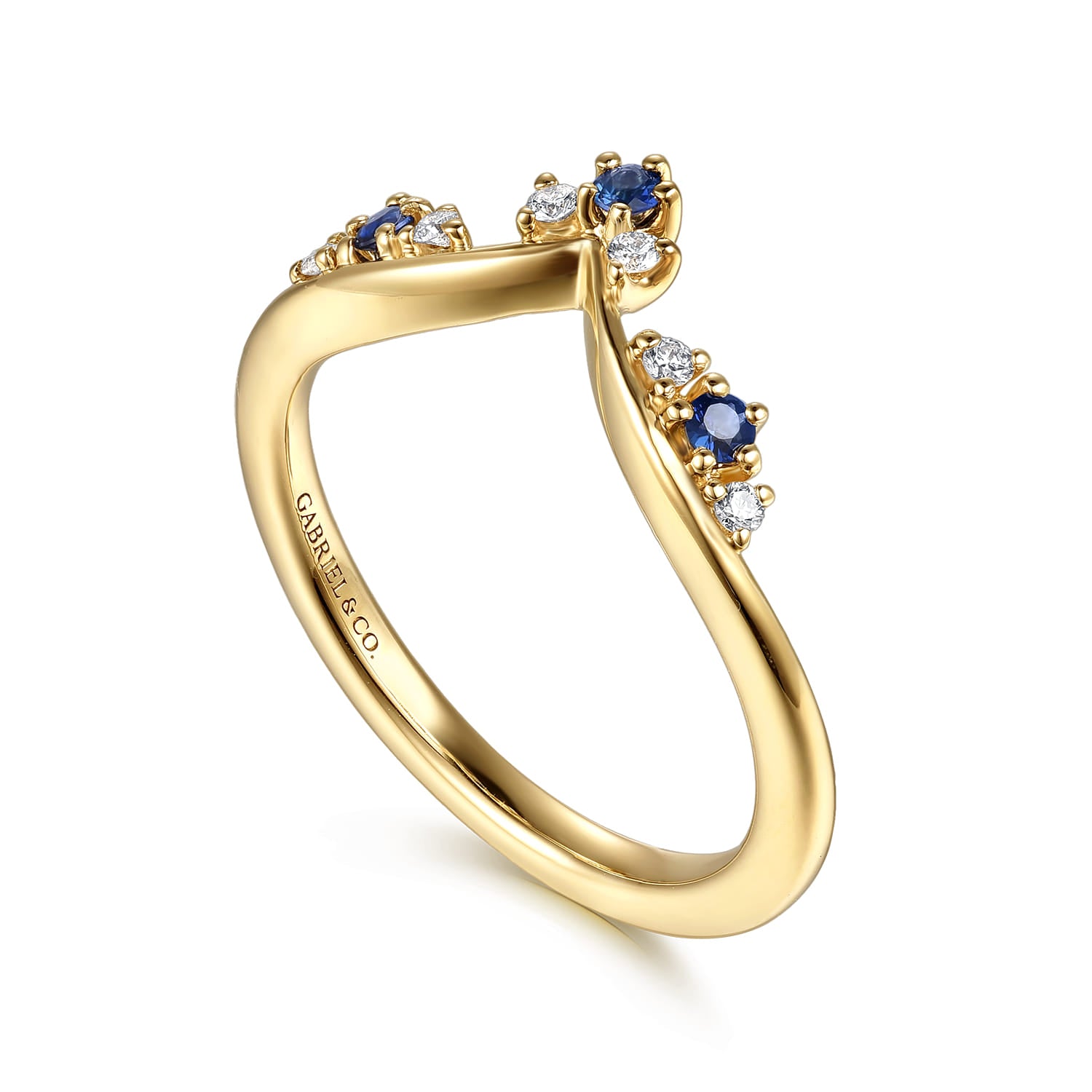 Gabriel & Co. Janay 14K Yellow Gold Curved Sapphire and Diamond Anniversary Band - view 3