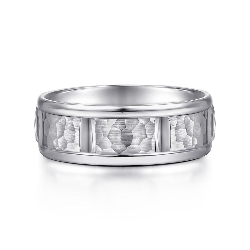 John Hammered Station 14K White Rose Gold Wedding Band