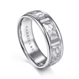 John Hammered Station 14K White Rose Gold Wedding Band