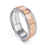 John Hammered Station 14K White Rose Gold Wedding Band
