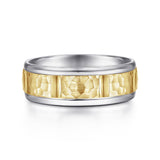 John Hammered Station 14K White Rose Gold Wedding Band